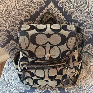 COACH SIGNATURE BACKPACK PURSE GRAY & BLACK